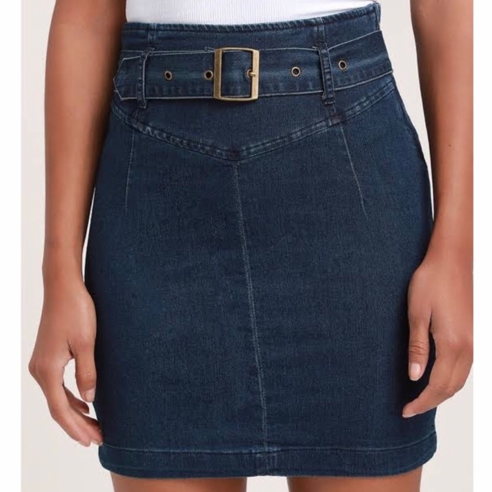 Free People Live It Up Belted Denim Pencil Skirt